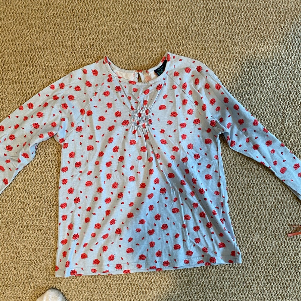 Light blue with red roses mini Boden top